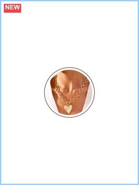 14K Gold Plated Chunky Heart Necklace T-Bar Toggle Adjustable